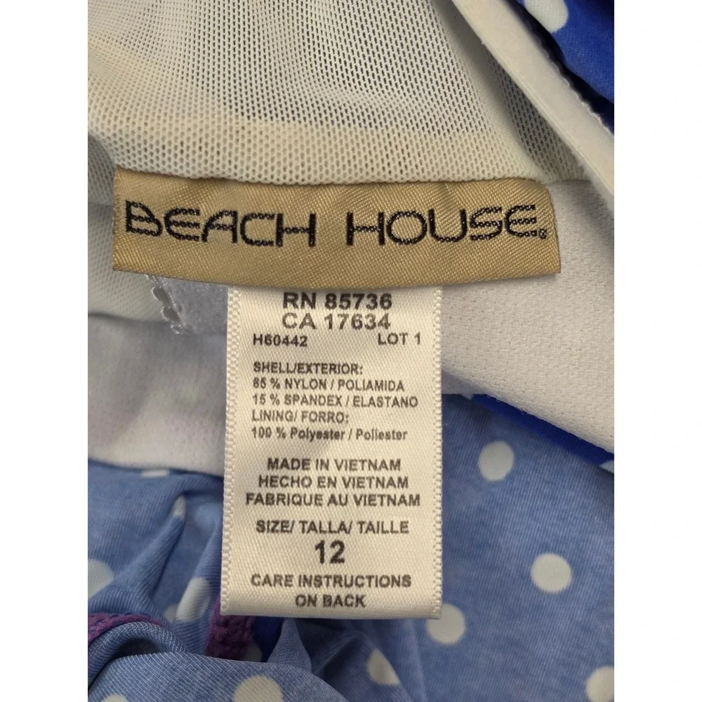 Beach House Blue White Polka Dot Swim Dress One Piece Size 12 Modest Swimsuit